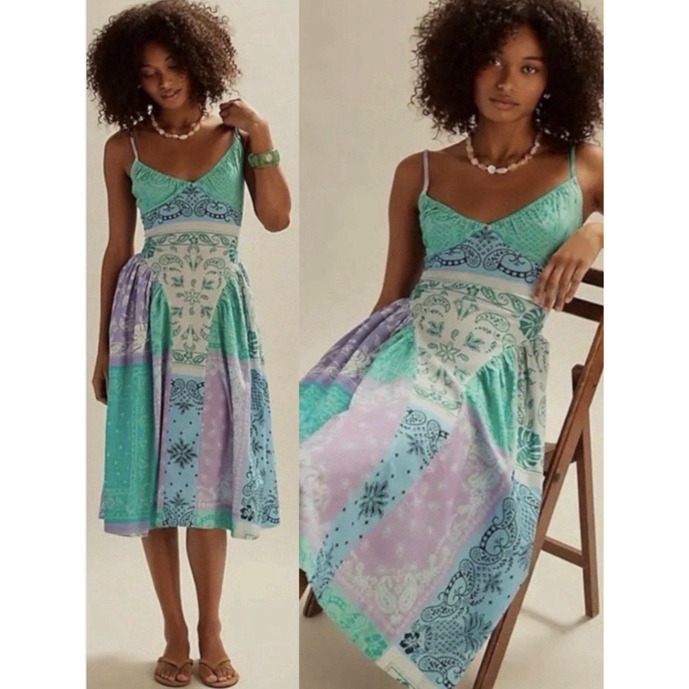 NWT Free People Bohemian Bandana Tropical Wish You Would Midi Dress Size Large
